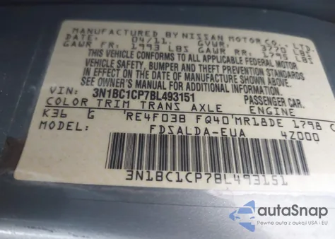 2011 Nissan Versa 1.8S from USA, damaged, VIN 3N1BC1CP7BL493151